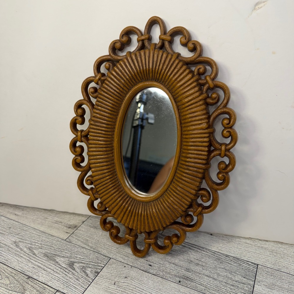 Vintage Home Co.Products Oval Wall Mirror Ornate Faux Wood Scrollwork 9.5in